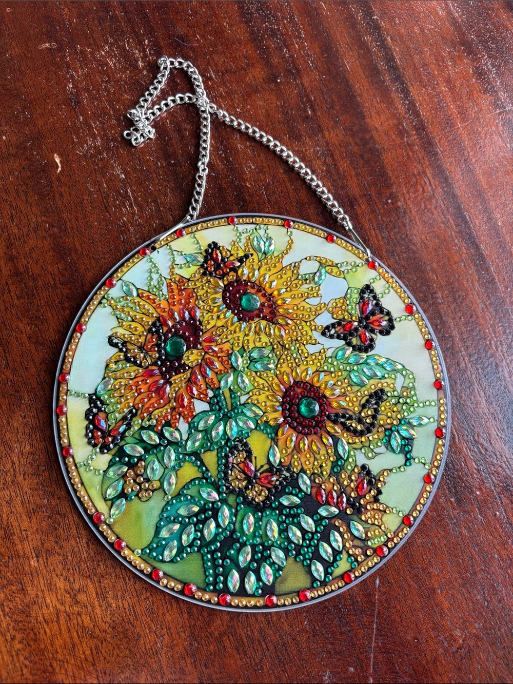 Handcrafted Sunflower Beaded Hanging Art - Yellow & Green